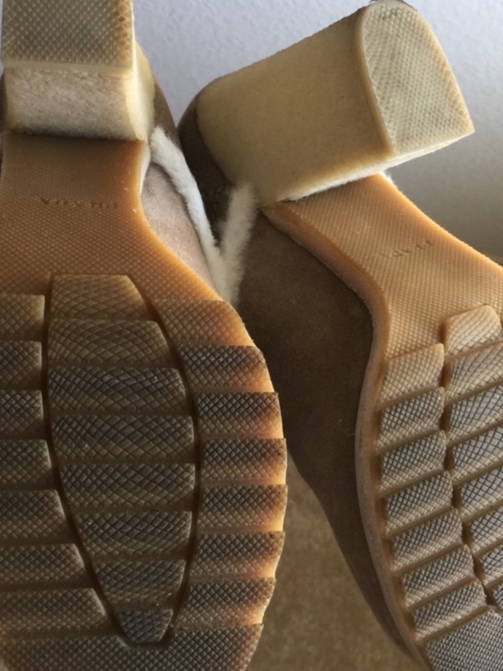 Prada Tan Suede Wedged Heeled Laced Booties Fur Lined - Picture 3 of 4